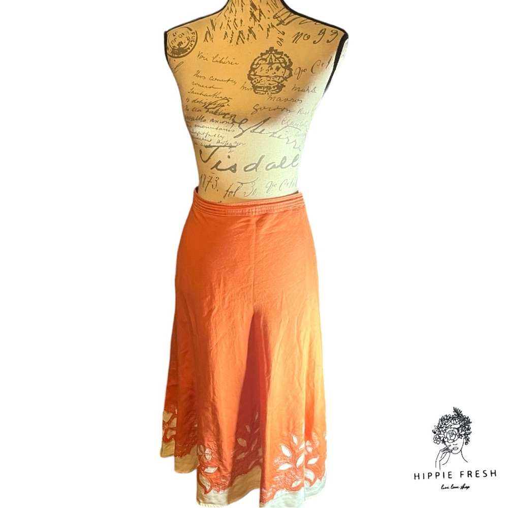 Appraisal Orange Sherbet Applique Flower A-Line Skirt Size 14